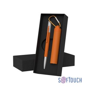 Набор ручка Clas + зарядное устройство Minty 2800 mAh в футляре, покрытие soft touch, цвет «оранжевый»