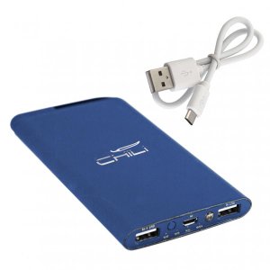 Зарядное устройство Theta, 6000 mAh, 2 выхода USB, покрытие soft touch, цвет «темно-синий»