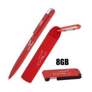 Набор ручка + флеш-карта 8Гб + зарядное устройство 2800 mAh в футляре, покрытие soft touch, цвет «красный»