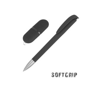 Набор ручка + флеш-карта 16 Гб в футляре, покрытие soft grip, цвет черный-1
