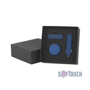 Набор автомобильное ЗУ Slam + флешка Case 16 Гб + магнитный держатель Allo, soft touch, цвет «темно-синий»