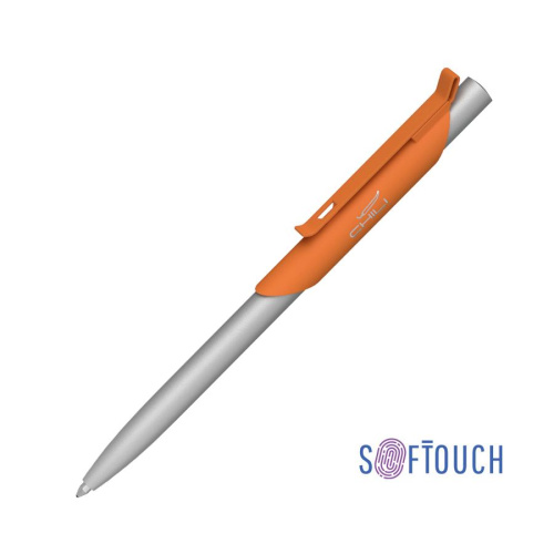 Ручка шариковая Skil покрытие soft touch, цвет оранжевый с серебристым-1