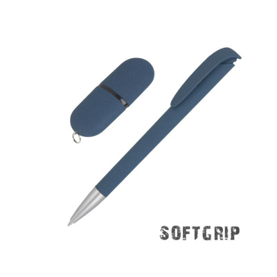 Набор ручка + флеш-карта 16 Гб в футляре, покрытие soft grip, цвет темно-синий-1