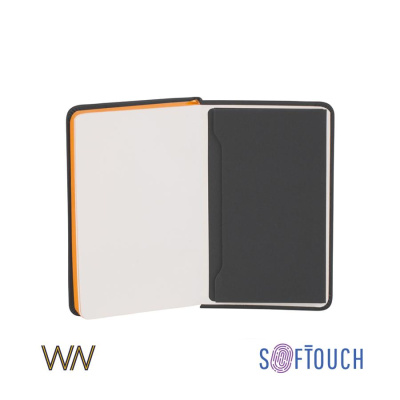 Блокнот Бергамо, в линейку, покрытие soft touch, формат А6, цвет черный с оранжевым-1