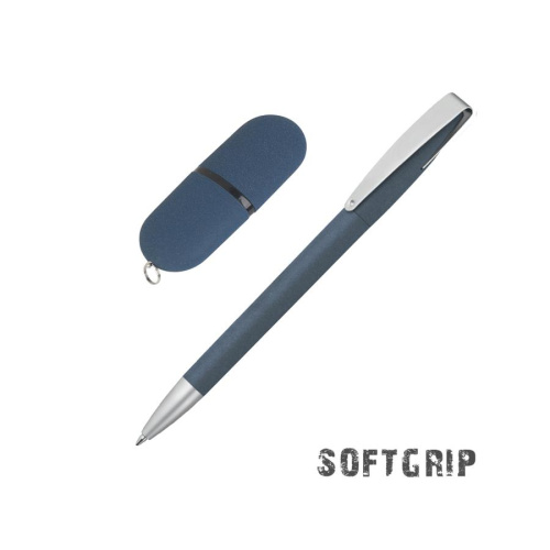 Набор ручка + флеш-карта 16 Гб в футляре, покрытие soft grip, цвет темно-синий-2