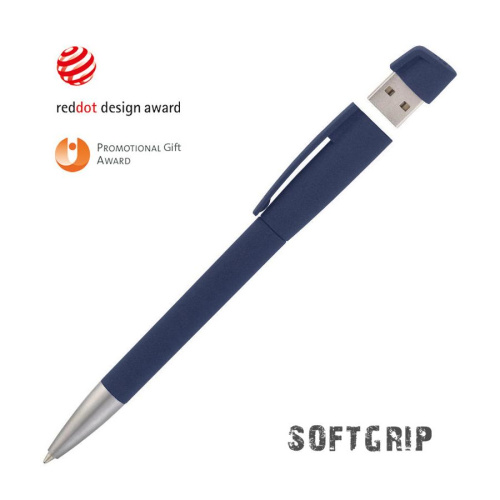 Ручка с флеш-картой USB 16GB «TURNUSsoftgrip M», цвет темно-синий-1