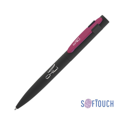 Ручка шариковая Lip, покрытие soft touch, цвет черный с фуксией-1
